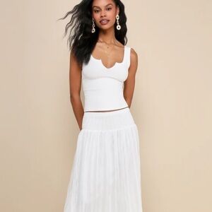 Lulu's White Smocked Waist Maxi Skirt